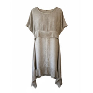 F Azzto Beige Layered Knit & Linen Dress Size M Boho Coastal Italian Minimalist